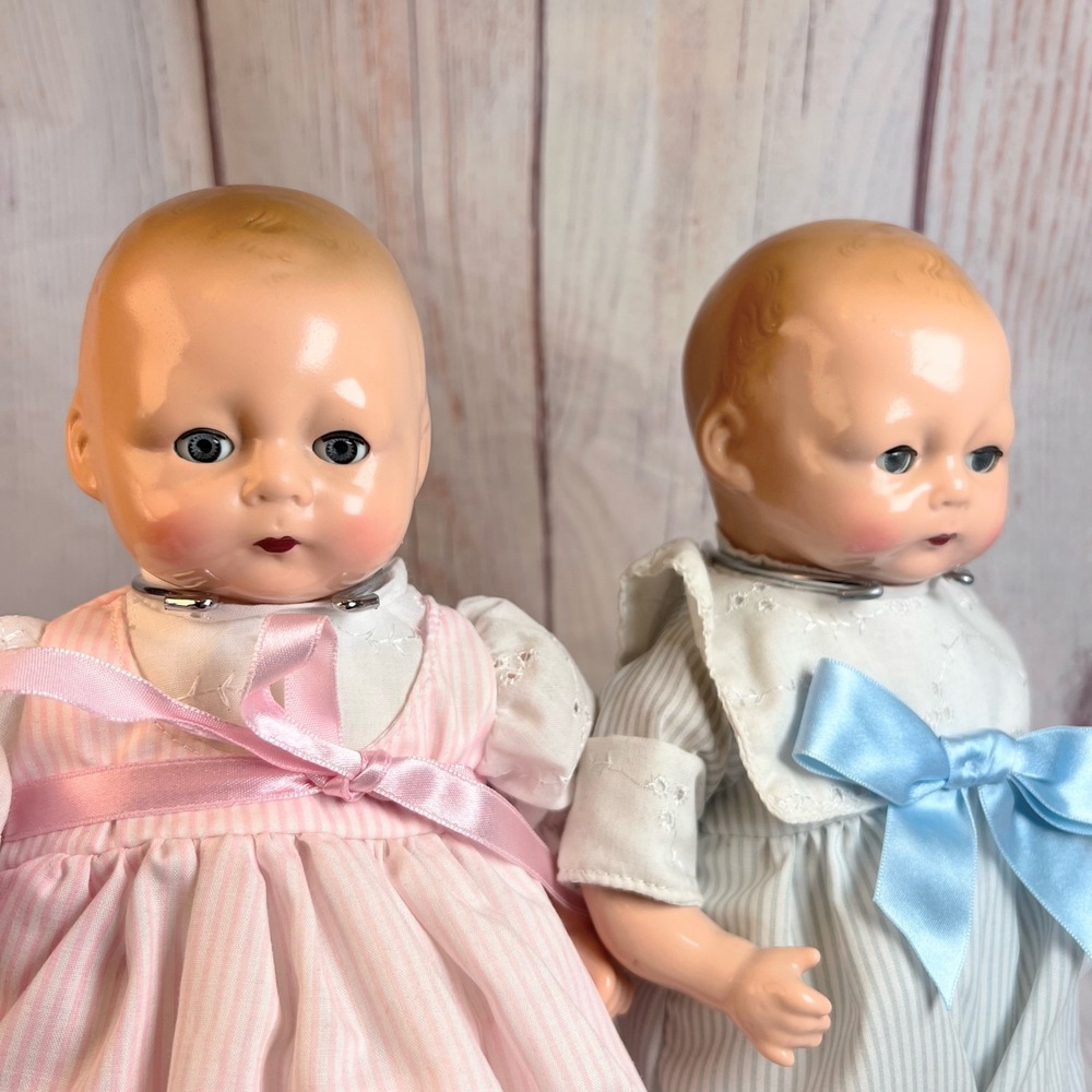 E J Horsman 1924 Repo Vintage Baby Doll Pair Pink Blue Outfits Sailor Bonnet - Picture 4 of 5